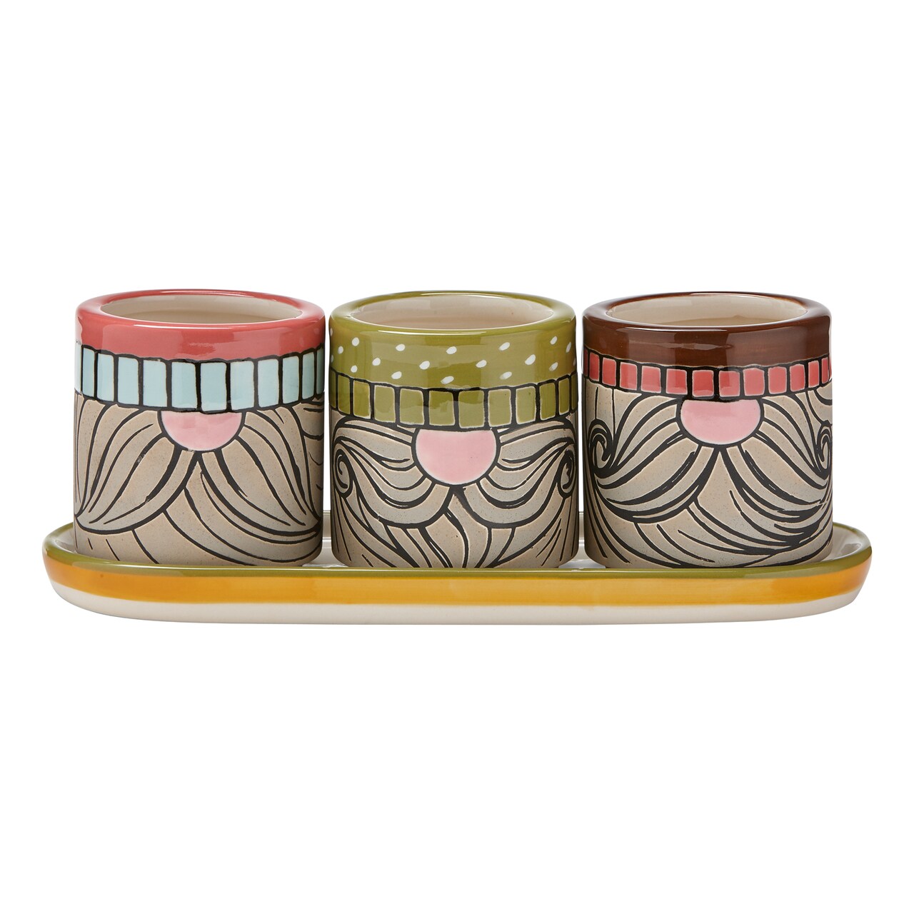 Gnome Mini Planters with Tray Multicolor Ceramic Garden Pots 3x2.75x2.75 Inches Perfect for Christmas Decor